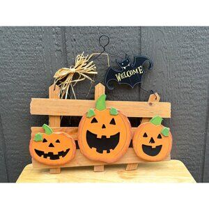Kohl’s Hanging Pumpkin Harvest Halloween Wooden Sign Decor Bat Fall Autumn 15”